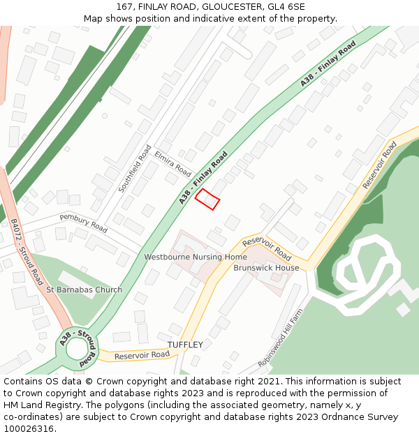 167, FINLAY ROAD, GLOUCESTER, GL4 6SE: Location map and indicative extent of plot