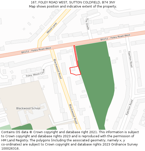 167, FOLEY ROAD WEST, SUTTON COLDFIELD, B74 3NY: Location map and indicative extent of plot