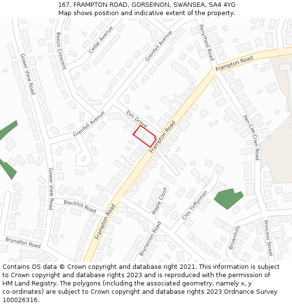 167, FRAMPTON ROAD, GORSEINON, SWANSEA, SA4 4YG: Location map and indicative extent of plot