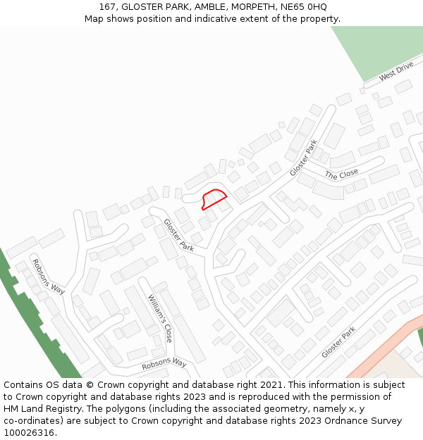 167, GLOSTER PARK, AMBLE, MORPETH, NE65 0HQ: Location map and indicative extent of plot