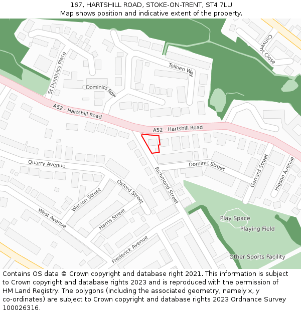 167, HARTSHILL ROAD, STOKE-ON-TRENT, ST4 7LU: Location map and indicative extent of plot