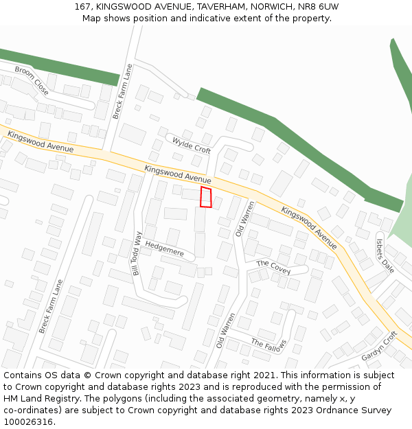 167, KINGSWOOD AVENUE, TAVERHAM, NORWICH, NR8 6UW: Location map and indicative extent of plot