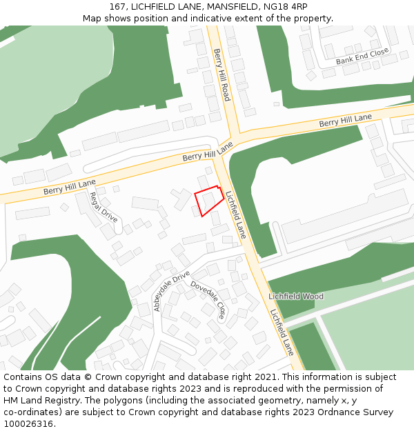 167, LICHFIELD LANE, MANSFIELD, NG18 4RP: Location map and indicative extent of plot