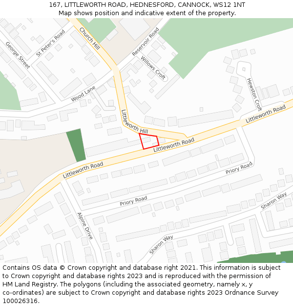 167, LITTLEWORTH ROAD, HEDNESFORD, CANNOCK, WS12 1NT: Location map and indicative extent of plot