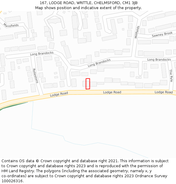 167, LODGE ROAD, WRITTLE, CHELMSFORD, CM1 3JB: Location map and indicative extent of plot