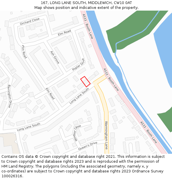 167, LONG LANE SOUTH, MIDDLEWICH, CW10 0AT: Location map and indicative extent of plot