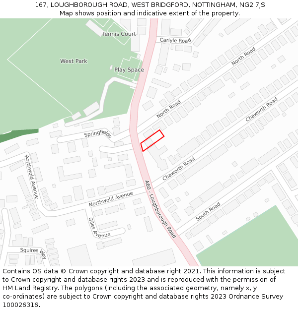 167, LOUGHBOROUGH ROAD, WEST BRIDGFORD, NOTTINGHAM, NG2 7JS: Location map and indicative extent of plot