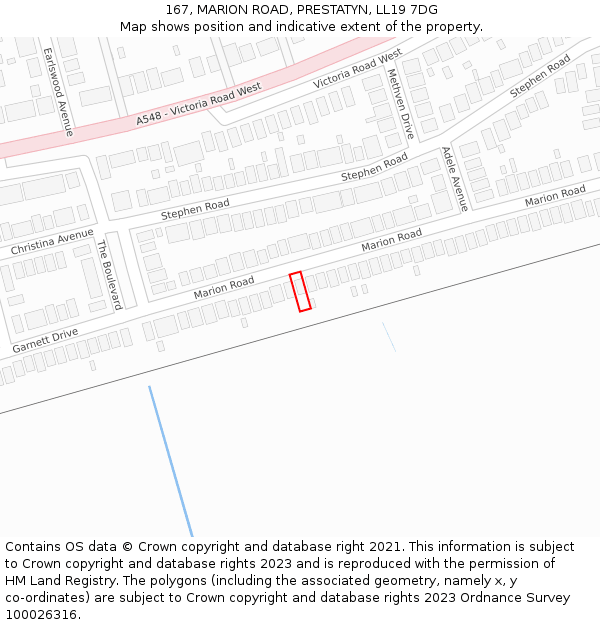 167, MARION ROAD, PRESTATYN, LL19 7DG: Location map and indicative extent of plot