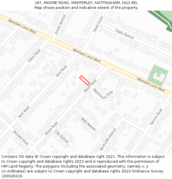 167, MOORE ROAD, MAPPERLEY, NOTTINGHAM, NG3 6EL: Location map and indicative extent of plot