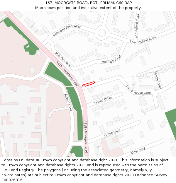 167, MOORGATE ROAD, ROTHERHAM, S60 3AP: Location map and indicative extent of plot