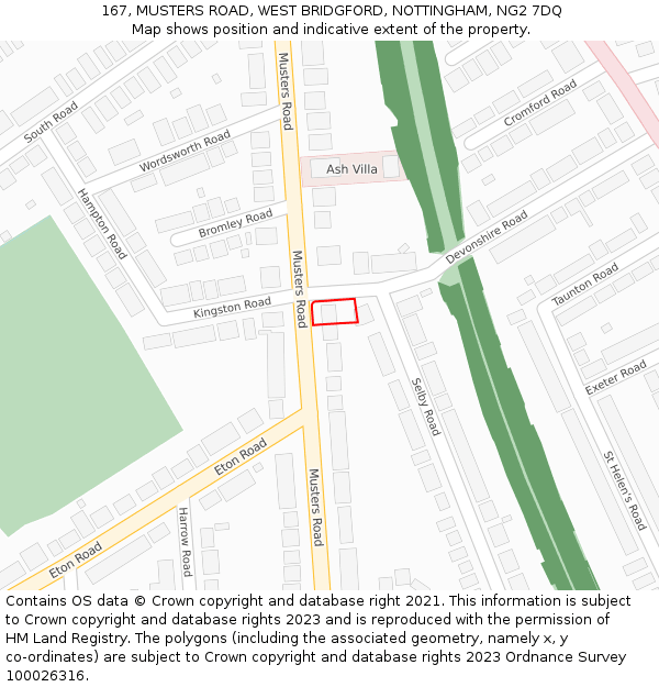 167, MUSTERS ROAD, WEST BRIDGFORD, NOTTINGHAM, NG2 7DQ: Location map and indicative extent of plot