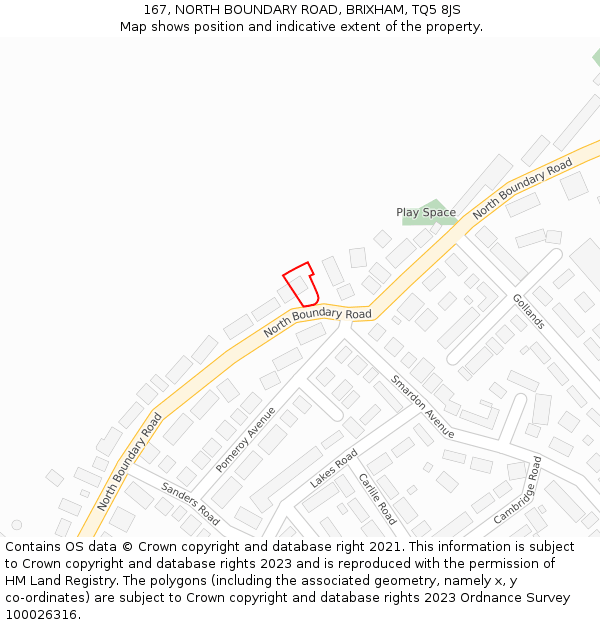 167, NORTH BOUNDARY ROAD, BRIXHAM, TQ5 8JS: Location map and indicative extent of plot