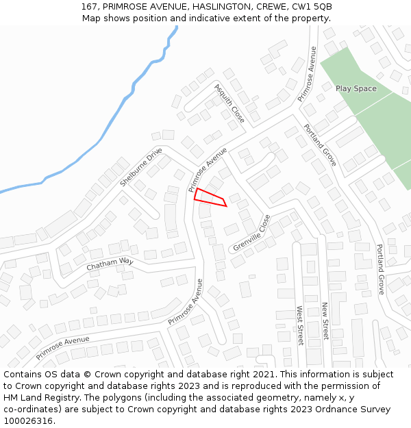 167, PRIMROSE AVENUE, HASLINGTON, CREWE, CW1 5QB: Location map and indicative extent of plot