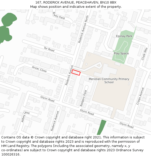 167, RODERICK AVENUE, PEACEHAVEN, BN10 8BX: Location map and indicative extent of plot