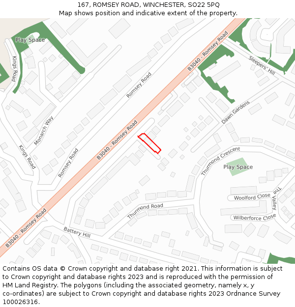 167, ROMSEY ROAD, WINCHESTER, SO22 5PQ: Location map and indicative extent of plot