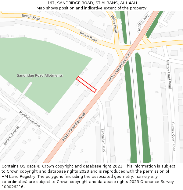 167, SANDRIDGE ROAD, ST ALBANS, AL1 4AH: Location map and indicative extent of plot