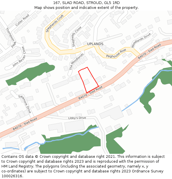 167, SLAD ROAD, STROUD, GL5 1RD: Location map and indicative extent of plot