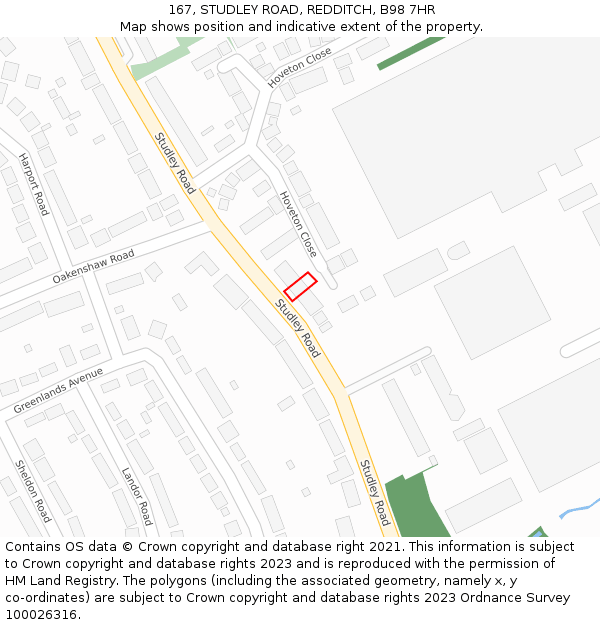 167, STUDLEY ROAD, REDDITCH, B98 7HR: Location map and indicative extent of plot