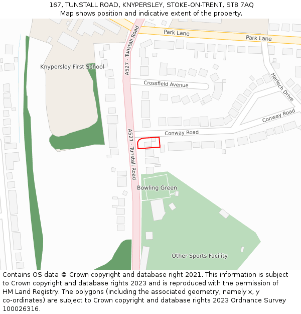 167, TUNSTALL ROAD, KNYPERSLEY, STOKE-ON-TRENT, ST8 7AQ: Location map and indicative extent of plot