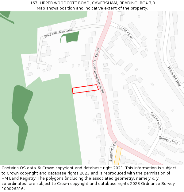 167, UPPER WOODCOTE ROAD, CAVERSHAM, READING, RG4 7JR: Location map and indicative extent of plot