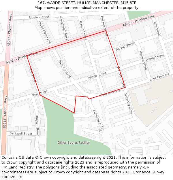 167, WARDE STREET, HULME, MANCHESTER, M15 5TF: Location map and indicative extent of plot