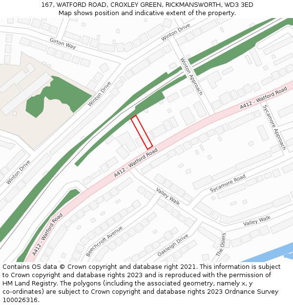 167, WATFORD ROAD, CROXLEY GREEN, RICKMANSWORTH, WD3 3ED: Location map and indicative extent of plot