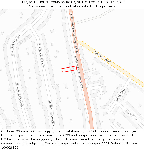 167, WHITEHOUSE COMMON ROAD, SUTTON COLDFIELD, B75 6DU: Location map and indicative extent of plot