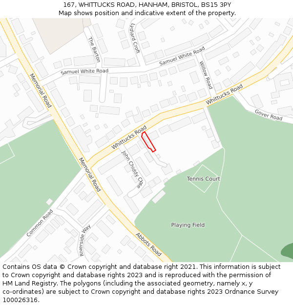 167, WHITTUCKS ROAD, HANHAM, BRISTOL, BS15 3PY: Location map and indicative extent of plot