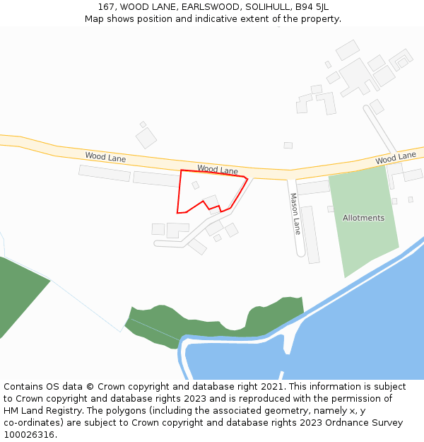 167, WOOD LANE, EARLSWOOD, SOLIHULL, B94 5JL: Location map and indicative extent of plot