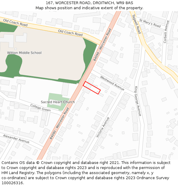 167, WORCESTER ROAD, DROITWICH, WR9 8AS: Location map and indicative extent of plot