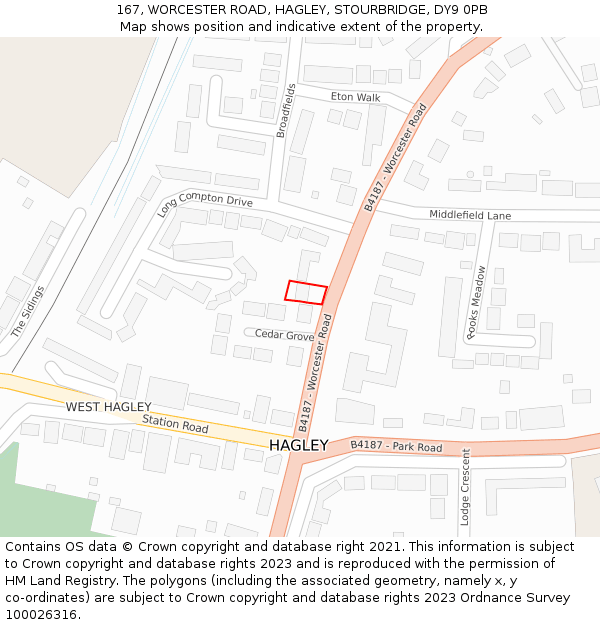 167, WORCESTER ROAD, HAGLEY, STOURBRIDGE, DY9 0PB: Location map and indicative extent of plot
