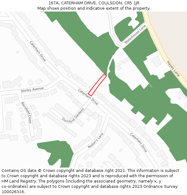 167A, CATERHAM DRIVE, COULSDON, CR5 1JR: Location map and indicative extent of plot