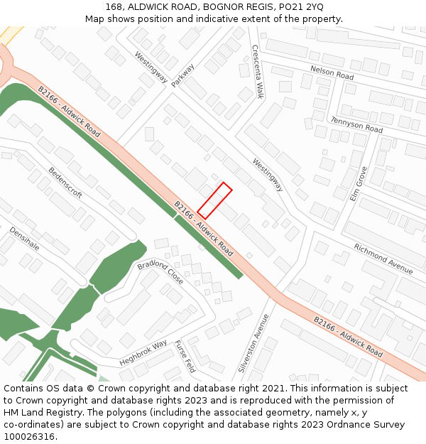 168, ALDWICK ROAD, BOGNOR REGIS, PO21 2YQ: Location map and indicative extent of plot