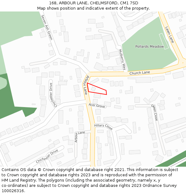 168, ARBOUR LANE, CHELMSFORD, CM1 7SD: Location map and indicative extent of plot