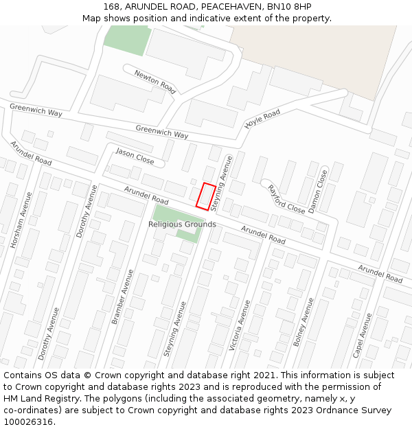 168, ARUNDEL ROAD, PEACEHAVEN, BN10 8HP: Location map and indicative extent of plot