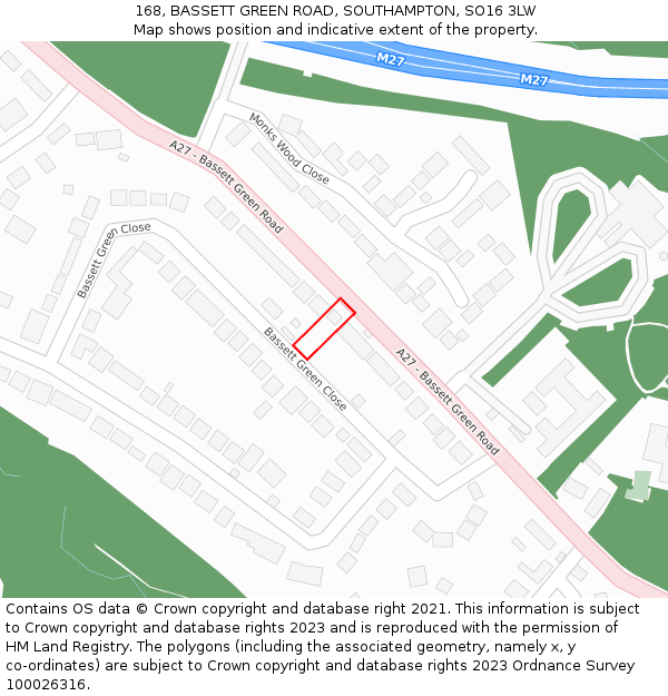 168, BASSETT GREEN ROAD, SOUTHAMPTON, SO16 3LW: Location map and indicative extent of plot