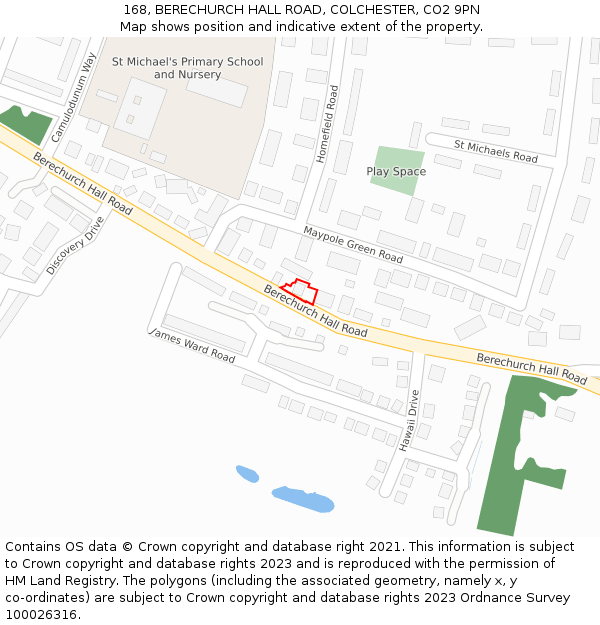 168, BERECHURCH HALL ROAD, COLCHESTER, CO2 9PN: Location map and indicative extent of plot