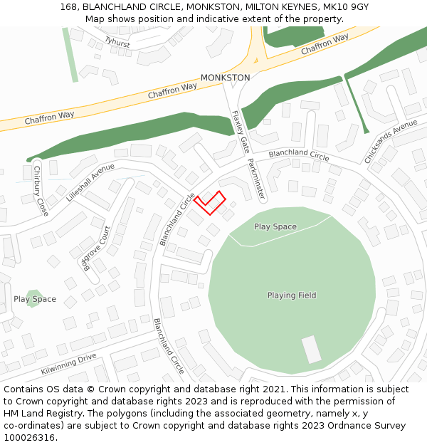 168, BLANCHLAND CIRCLE, MONKSTON, MILTON KEYNES, MK10 9GY: Location map and indicative extent of plot