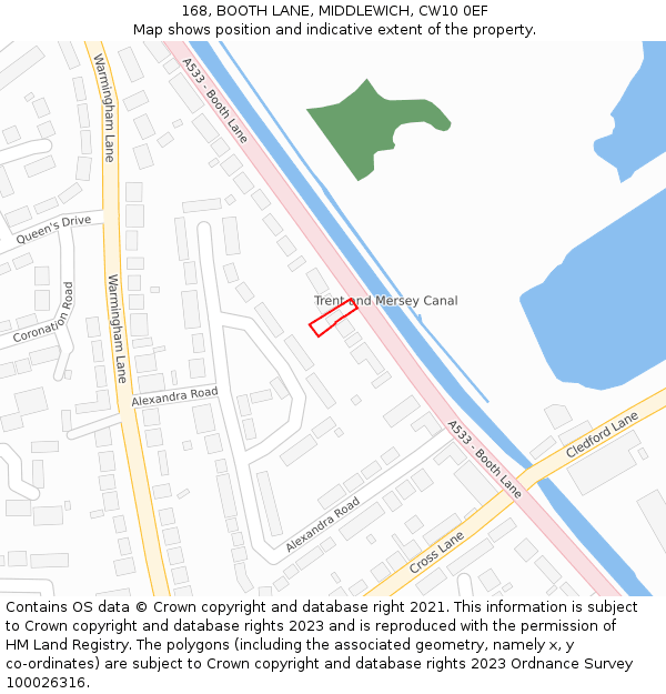 168, BOOTH LANE, MIDDLEWICH, CW10 0EF: Location map and indicative extent of plot