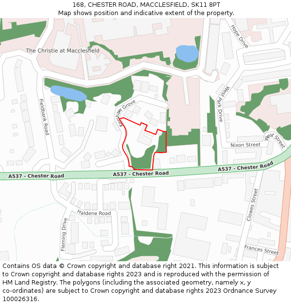 168, CHESTER ROAD, MACCLESFIELD, SK11 8PT: Location map and indicative extent of plot