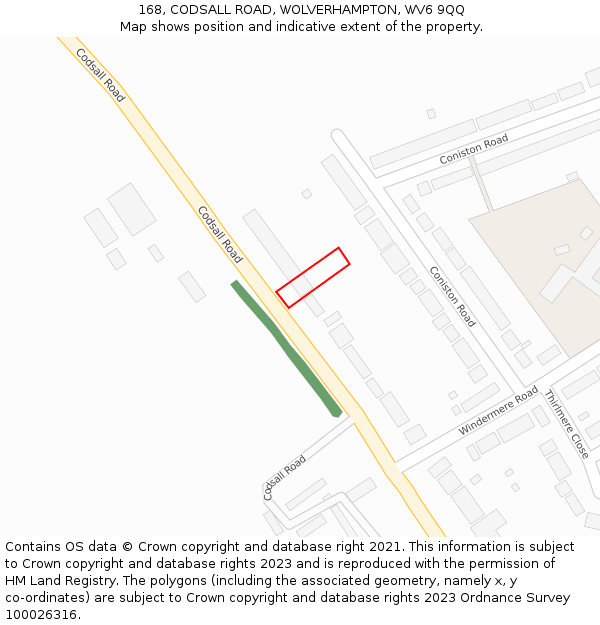 168, CODSALL ROAD, WOLVERHAMPTON, WV6 9QQ: Location map and indicative extent of plot