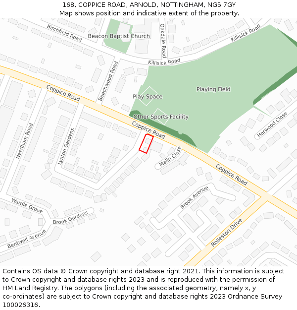 168, COPPICE ROAD, ARNOLD, NOTTINGHAM, NG5 7GY: Location map and indicative extent of plot