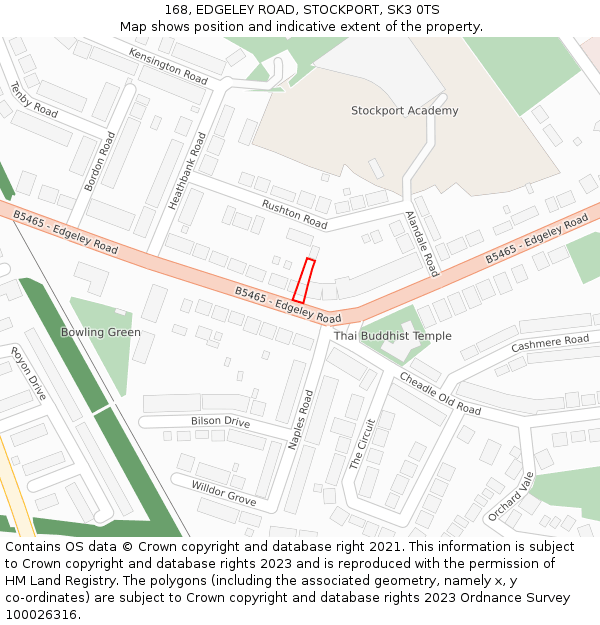 168, EDGELEY ROAD, STOCKPORT, SK3 0TS: Location map and indicative extent of plot