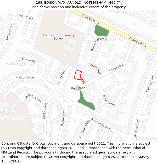 168, EDISON WAY, ARNOLD, NOTTINGHAM, NG5 7NJ: Location map and indicative extent of plot