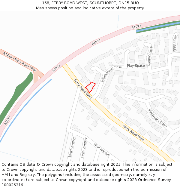 168, FERRY ROAD WEST, SCUNTHORPE, DN15 8UQ: Location map and indicative extent of plot