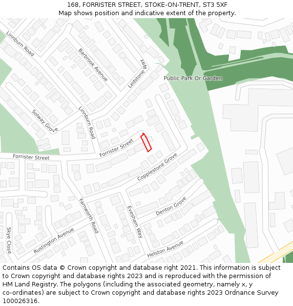 168, FORRISTER STREET, STOKE-ON-TRENT, ST3 5XF: Location map and indicative extent of plot