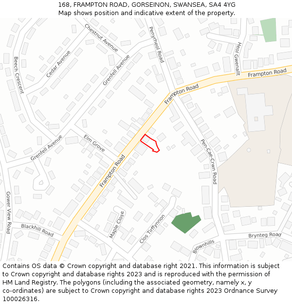 168, FRAMPTON ROAD, GORSEINON, SWANSEA, SA4 4YG: Location map and indicative extent of plot