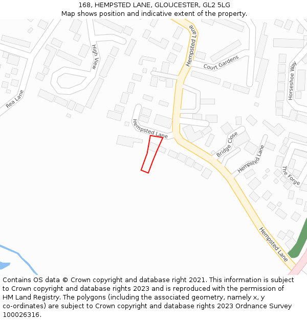 168, HEMPSTED LANE, GLOUCESTER, GL2 5LG: Location map and indicative extent of plot