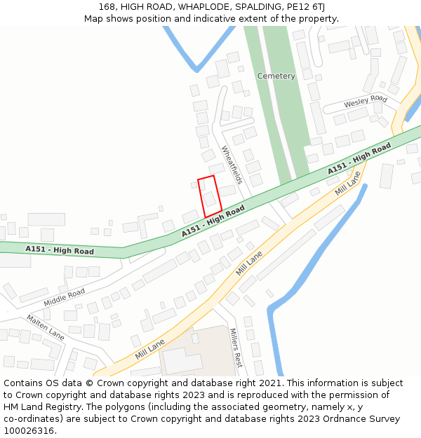 168, HIGH ROAD, WHAPLODE, SPALDING, PE12 6TJ: Location map and indicative extent of plot