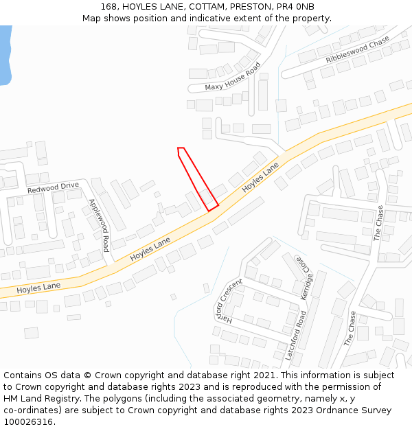 168, HOYLES LANE, COTTAM, PRESTON, PR4 0NB: Location map and indicative extent of plot